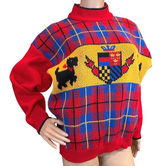 VTG Gitano Knit Plaid Scottie Dog Pullover Sweater Grandma Core SZ Small Medium - Picture 2 of 15